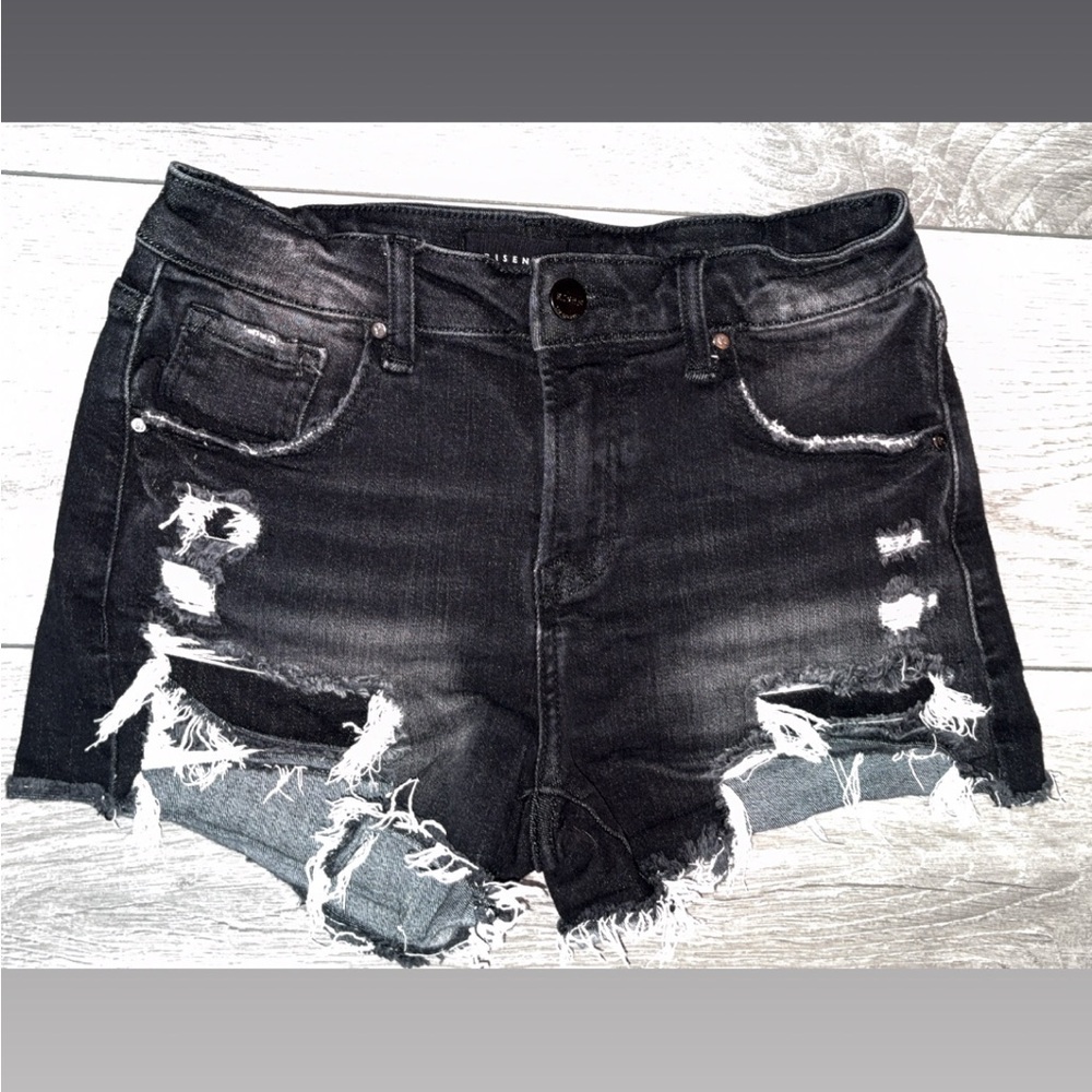 Risen Jeans Size Small Black Denim Shorts Distressed Cut Offs EUC Raw Hem